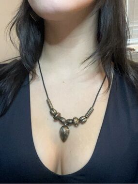 Black Cord Necklace with Silver Beads